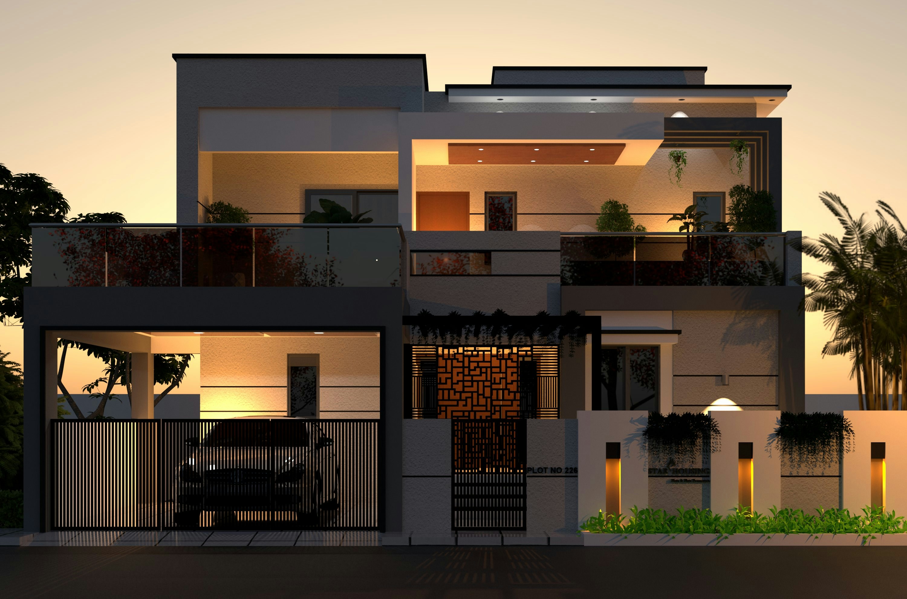 Contemporary residence at sunset